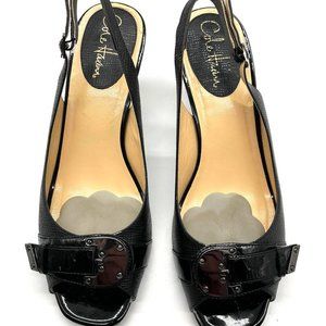 Cole Haan Eliana Sling Back Pump Open Toe  Nike Air Black Leather Size 8 B